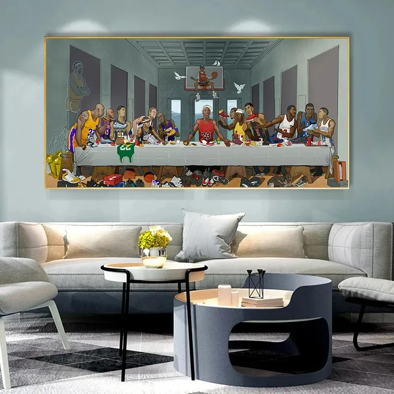 Lustiges Gemälde Kunst Letztes Abendessen Basketball Star Party Poster Leinwanddruck abstrakte Wandkunst Bilder Jungszimmer Heimdekoration Geschenke