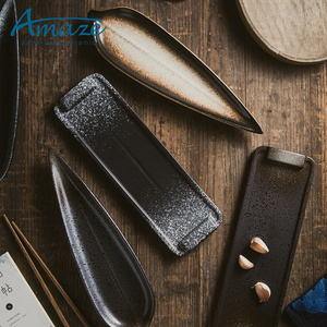 Unique Design Rectangle Leaf Shape Japanese Style Vintage Stoneware <strong>Tapas</strong> Dessert Sushi <strong>Plate</strong> for Restaurant - Product Image 2