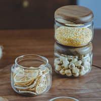 Conteneurs de rangement de cuisine en verre soufflé à la main de qualité supérieure, épaissis, transparents comme du cristal, avec couvercle en bois