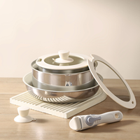 Ensemble de casseroles isothermes en acier inoxydable blanc avec couvercle en verre, pots de cuisson isolés, pot à soupe et à ragoût pour la cuisine à domicile