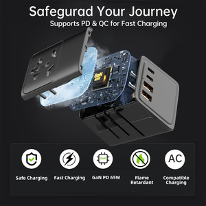 <span class=keywords><strong>Cargador</strong></span> de Viaje ASPOR A886 65W, <span class=keywords><strong>Cargador</strong></span> Rápido GaN con 4 Enchufes Integrados, 5 Puertos de Salida, Diseño Compacto para Teléfonos - Product Image 5