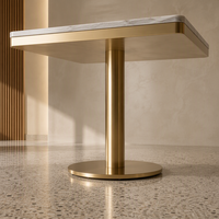 Table à manger rectangulaire moderne en marbre naturel de 36x42 pouces avec base en laiton brossé, table de bistrot de luxe pour 4 personnes