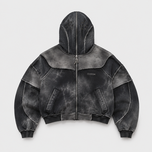 OEM Full Zip Hoodie Oversize Vintage Streetwear Heavyweight Cotton Logo Print Design Premium Quality Men Hoodie - Product Image 1