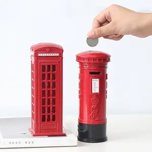 Creative iron crafts red postbox piggy bank Bedroom home decoration ornament