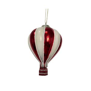 Pendentif montgolfière en verre blanc/rouge - Product Image 1