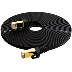 Câble réseau LAN RJ45 ultra fin Cat7 plat haute vitesse 10 Gbps 600 MHz blindé noir pour modem routeur PS5 - Product Image 2