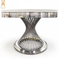 Nouvelle table de banquet ronde moderne en MDF avec plateau en acier inoxydable argenté pour mariage, restaurant et événements