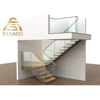 Escalier flottant Garde-corps en verre Bois massif Chêne foncé Acier Escaliers en porte-à-faux