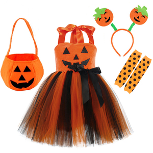 Disfraces de Halloween para Niñas, Vestido de Calabaza con Tutú, Tul Naranja y Negro, Disfraz de Cosplay para Fiestas Infantiles, Venta al por Mayor, Conjunto de Vestido con Tutú para Niñas - Product Image 1