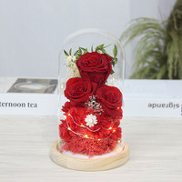 Cadeau de Saint Valentin Kanlong rose en gros longue durée fraîche pour toujours vraie touche fleur de rose préservée dans un dôme en verre avec tige