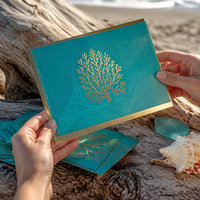 Suite de papeterie personnalisée pour mariage à la plage : Invitation, Menu, Carte de remerciement turquoise avec dorure à chaud pour papeterie de destination côtière