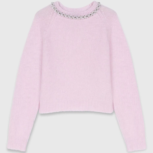 Suéter de Punto LEDUO Otoño-Invierno Personalizado 100% Algodón con Cuello Redondo y Adorno de Cristal para Mujer - Product Image 1