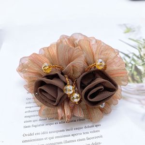 Coleta de mujer organza satén accesorios para el cabello banda rhinestone con cuentas flor diseñador círculos Rosa scrunchie crunchies lazos para el cabello - Product Image 5