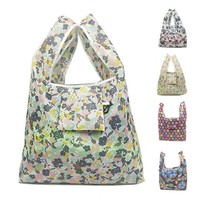 Sac de courses pliable réutilisable en polyester, écologique, avec pochette de rangement intégrée et mousqueton, impression personnalisée, vente en gros