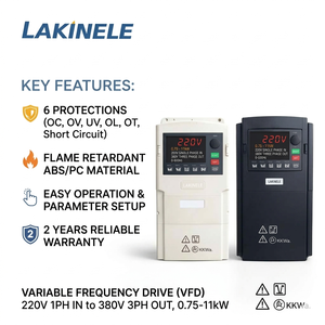 Variateur de fréquence vectoriel LAKINELE haute performance 1,5 kW 2 CV triphasé/monophasé 220 V-380 V, protection IP20, contrôle précis de la vitesse du moteur - Product Image 1