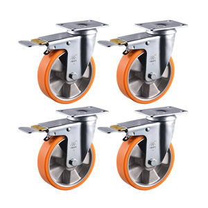 VIMA 75mm 100mm 125mm Orange PU Aluminium Lenkrolle vom Hersteller für Einkaufswagen, Schwerlast-Drehrolle mit Bremse - Product Image 1