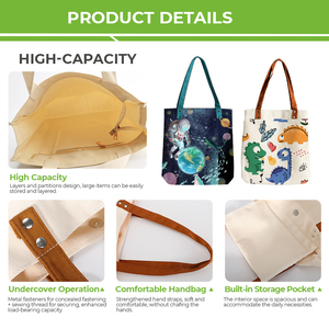 Hong'ao của phụ nữ công suất lớn rửa vải mua sắm túi với túi mới tái chế đồng bằng bông hàng tạp hóa Túi - Product Image 6