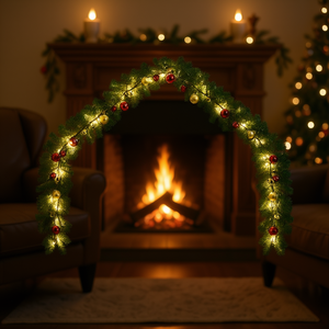 Guirnalda Navideña LED con Decoración de Piñas Verdes, Luces Blancas, Estilo Tradicional, para Montar en Pared, con Enchufe, 787.4 - Product Image 2