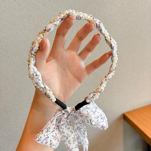 Serre-tête tressé en ruban <span class=keywords><strong>pour</strong></span> enfants – Foulard à cheveux en perles rayées et fleurs <span class=keywords><strong>pour</strong></span> femmes, idéal <span class=keywords><strong>pour</strong></span> les coiffures tressées. - Product Image 2