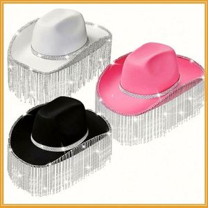 Sombrero Vaquero con Borlas de Diamantes de Imitación de 12 cm - Sombrero Casual de Viaje Unisex Color Rosa Jazz Personalizado - Product Image 6