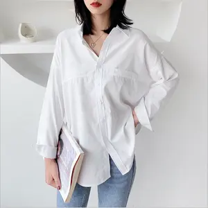 Latest Design White Long Sleeve Women Shirt With High Quality