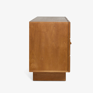 Meuble TV en bois massif à mosaïque à carreaux rétro, base à motif vertical ondulé, comptoir rectangulaire long à grande capacité de rangement - Product Image 5