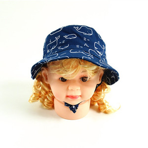 Fashion Oekotex Certificated Baby Cotton Twill <strong>Navy</strong> <strong>Bucket</strong> <strong>Hat</strong> With Full Whale Printing - Product Image 1