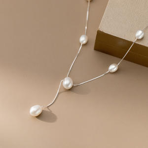 S925 Sterling <b>Silver</b> Tassel <b>Pearl</b> <b>Necklace</b> Fashionable Luxurious INS Style Freshwater Rice Grain <b>Pearl</b> Earrings Y01252 - Product Image 1