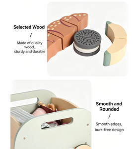 Carrito de Picnic de Madera Montessori con Set de Comida de Juguete para Niños, Juguetes Realistas para Cortar con Almacenamiento, Regalo Multifuncional para Juego de Roles en la Cocina - Product Image 4