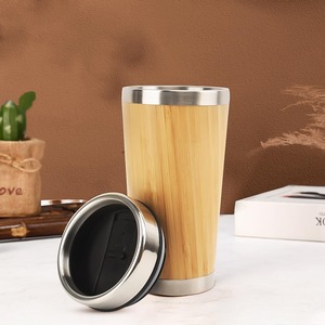 Tazza da caffè in acciaio inox di alta qualità con coperchio a doppia parete sottovuoto in legno di bambù <span class=keywords><strong>Design</strong></span> - Product Image 4