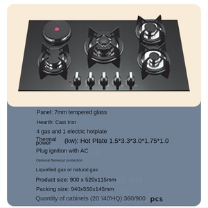 Tốt Nhất Bán Nhà Thiết Bị Nhà Bếp Được Xây Dựng Trong Gas Điện Hobs Với 4 <span class=keywords><strong>Burner</strong></span> 1 Tấm Nóng Tempered Glass Gas Điện Hobs - Product Image 6