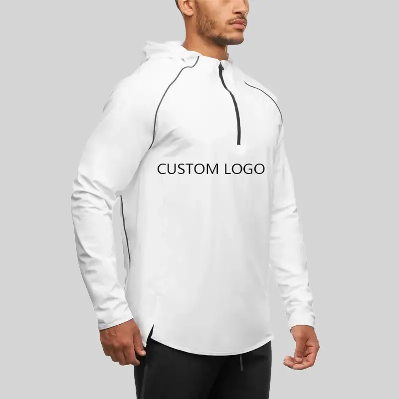 2022 Custom logo sublimation zipper half hoodie sports embroidery print running gym blank plain quarter zip pullover men hoodie
