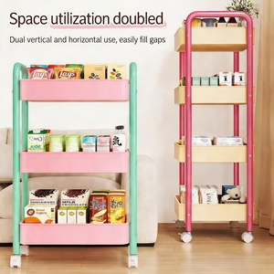 Chariot de rangement moderne à 3 niveaux en acier au carbone, robuste et multifonctionnel, chariot utilitaire mobile pour la <span class=keywords><strong>cuisine</strong></span>, les collations, le stockage des aliments, la maison - Product Image 3