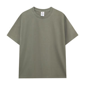 เสื้อยืดคอกลมแขนสั้นสำหรับผู้ชาย, เสื้อยืดทรงหลวมสีพื้นเปิดไหล่ผ้าฝ้ายหนัก220กรัมสำหรับฤดูร้อน - Product Image 5