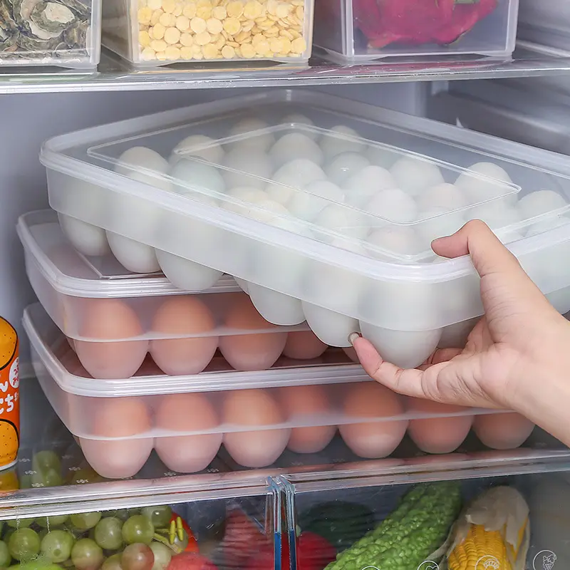 การออกแบบใหม่ไข่ออแกไนเซอร์จัดเก็บห้องครัวภาชนะเก็บไข่กล่องตู้เย็น