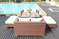 Modernes 8-Sitzer Komfortables Tragbares Outdoor-Ess-Set Langlebiges Rattan Villa Garten-Sofa Terrassentisch Verstellbar für Draußen