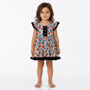 Abiti da Principessa per Bambine di Alta Qualità, <span class=keywords><strong>Vestito</strong></span> in Cotone con Stampa Coccinella e Bordo in Pizzo Nero per Eventi di Halloween - Product Image 5
