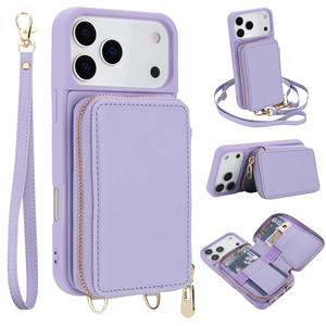 Funda de Cuero con Correa Cruzada para iPhone 17 Air 17 Pro Max, Cartera con Cremallera, Correa Desmontable, Cubierta Multifuncional - Product Image 1