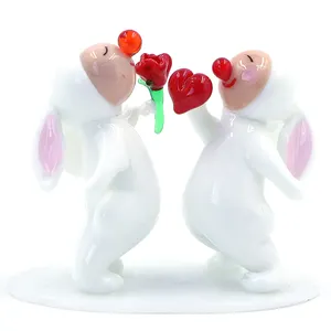 Sevgililer günü hediye toptan kırmızı kalp ile 2024 sevimli cam tavşan süs
