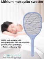 Raquette anti-moustiques rechargeable USB 1200 mAh avec batterie Li et lampe LED haute tension, pièges à état solide pour intérieur