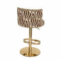 Tabouret de bar pivotant élégant à imprimé zèbre, en velours marron beige, avec coussin épais, piétement doré, repose-pieds ovale et vérin à gaz