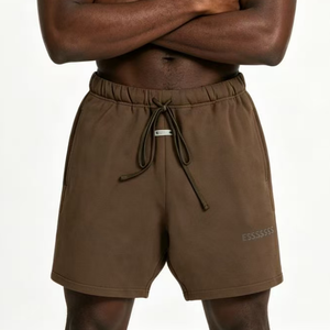 Shorts décontractés en coton biologique doux et uni, sans couture, avec cordon de serrage, tricoté, respirant, coupe ample, au-dessus du genou, haute qualité - Product Image 2