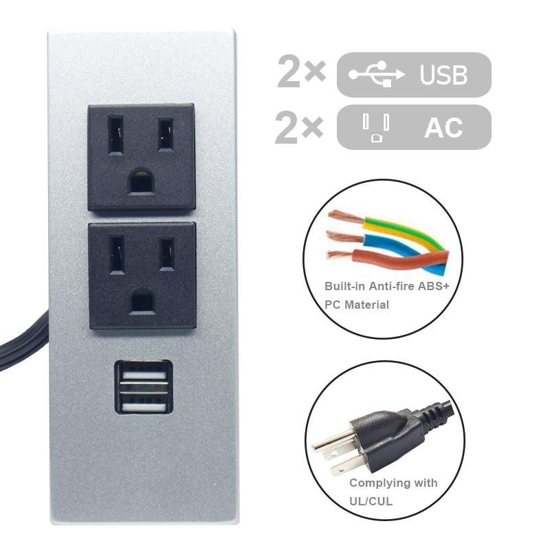コンセント、USBポート付きテーブル デスクテーブル2つのUSBポートを備えたコンセント埋め込み式電源