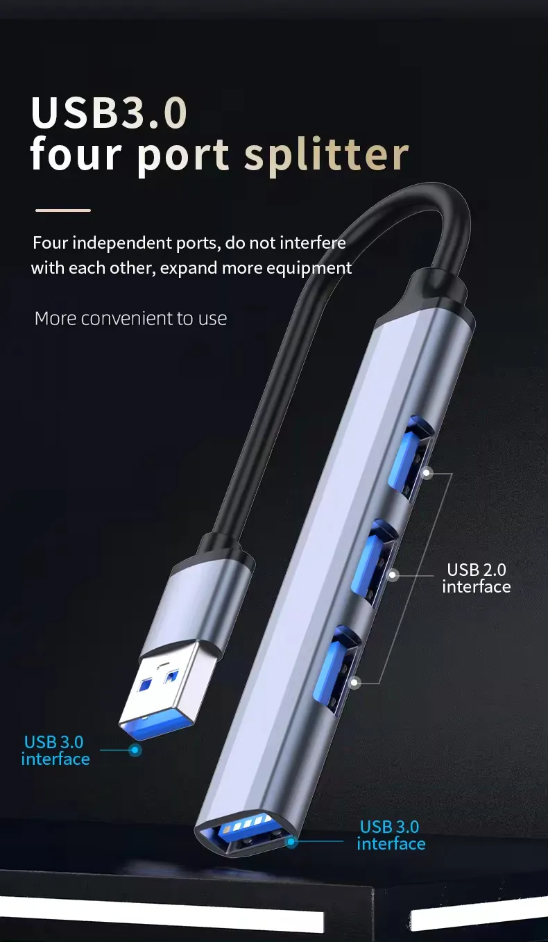 4 en 1 USB 3.0 Hub Ports Expander Aluminium USB A C Hubs Avec Power Charging 5Gbps Data Transfer pour PC