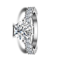 Fabrication sur mesure pour femmes, argent sterling S925 plaqué rhodium/platine, moissanite 8*8mm 2 carats certifiée GRA, six anneaux de luxe