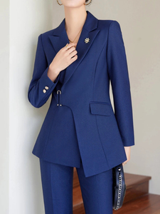 Tendance NOUVEAU Manteau de costume d'affaires bleu foncé Pantalon pour femme Ensemble deux pièces <span class=keywords><strong>Blaze</strong></span> pour femme - Product Image 6