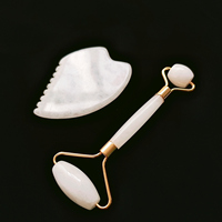 DIY Gems Masseur facial de haute qualité, ensemble d'outils Gua Sha en jade blanc, rouleau de jade avec emballage en boîte, rouleau de jade