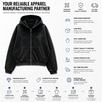 Sweat-shirt à capuche zippé personnalisé avec logo OEM, strass, effet vintage délavé, motif étoile, streetwear, délavé à l'acide pour homme