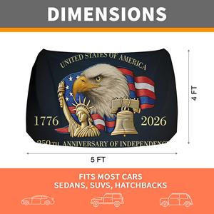 Housse de capot d'auto avec drapeau américain 4x5 pieds, 250e anniversaire de l'indépendance, Aigle, Statue de la Liberté, motif extensible, accessoires automobiles - Product Image 2