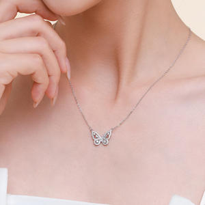New S925 Sterling Silver Round Cut Zirconia Hollow Butterfly Pendant Necklace <b>Gift</b> for Women - Product Image 2